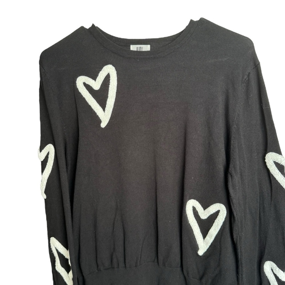 Yal New York Flocked Heart Sweater Black Lightweight Tight Knit Top Womens Large - Picture 6 of 7